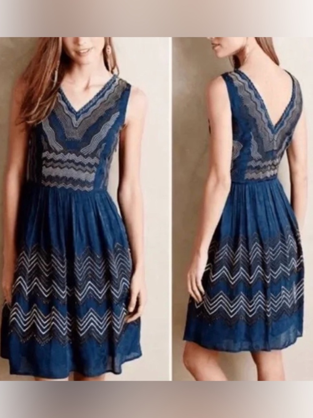 Anthropologie turquoise embroidered dress Meadow Rue (6p)